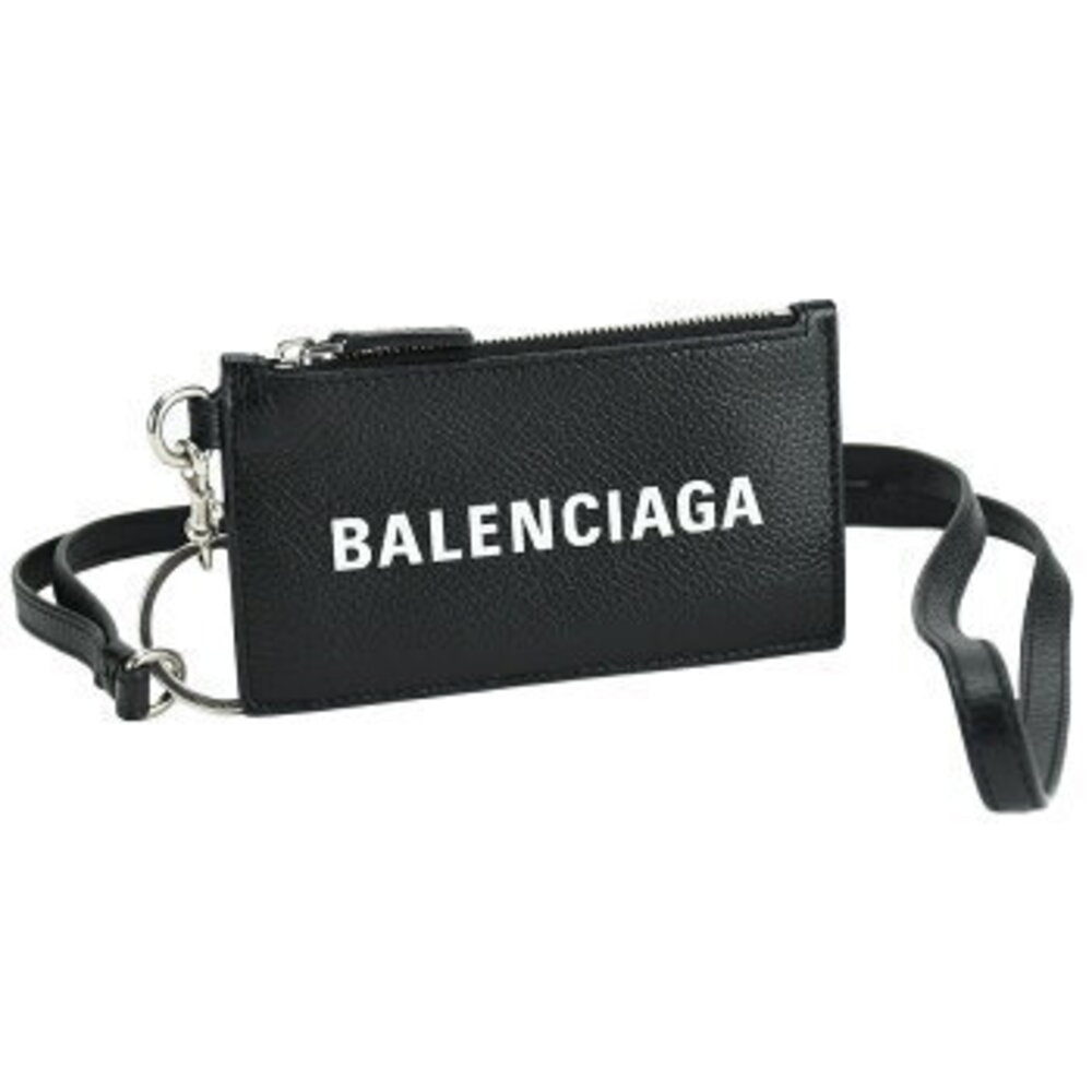 Balenciaga coin purse neck card key strap black wallet cash case leather ring - Picture 2 of 6